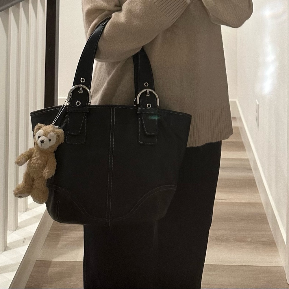 COACH Y2K Small Black Leather Tote Bag